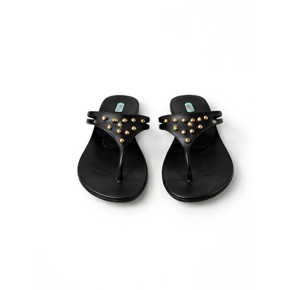 Oak-B Black & Gold Studded Thong Sandals Size M NWOT